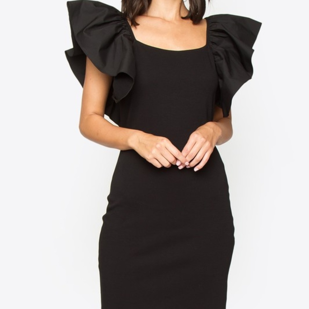 LBD Pollie Ruffle Sleeve Black Dress - Picture 3 of 5